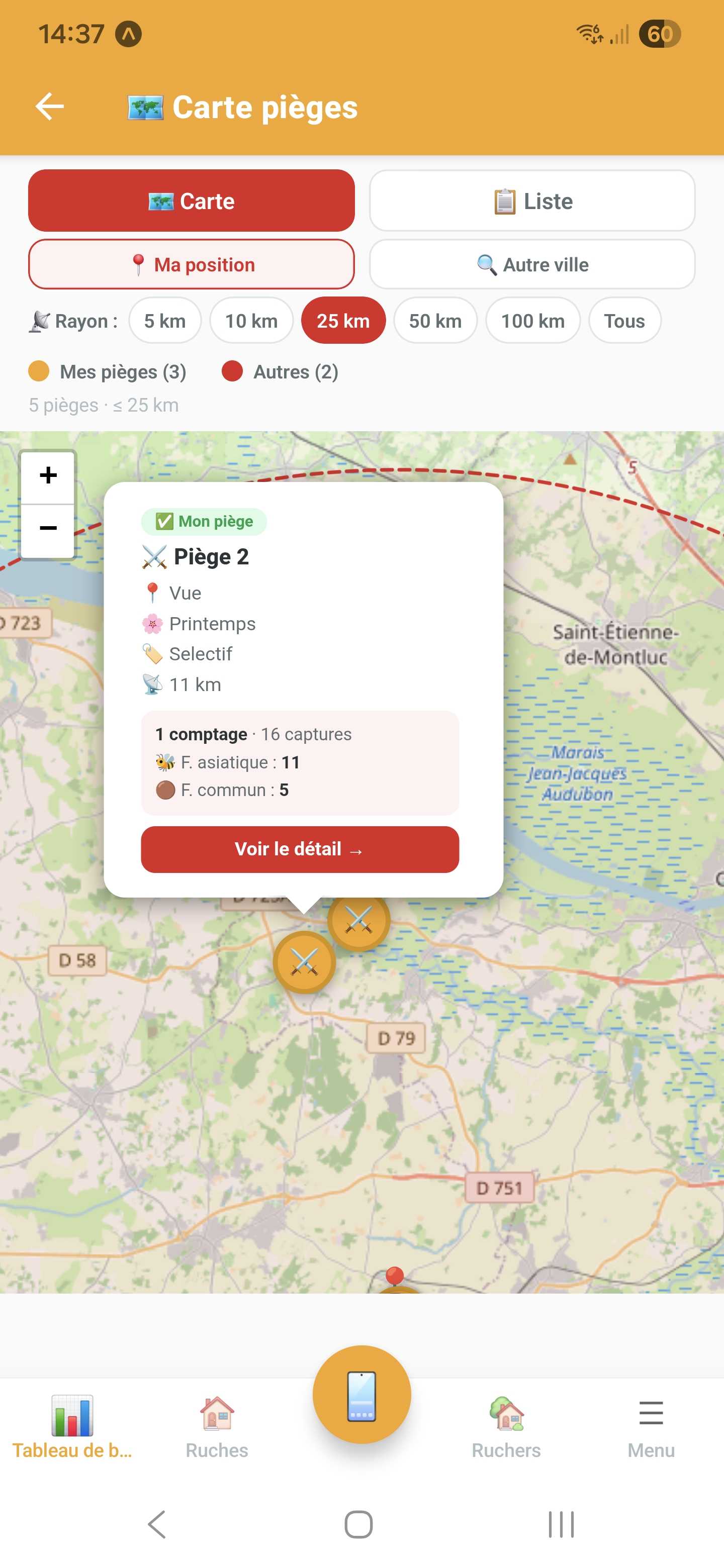 Carte des pièges à frelons de la communauté